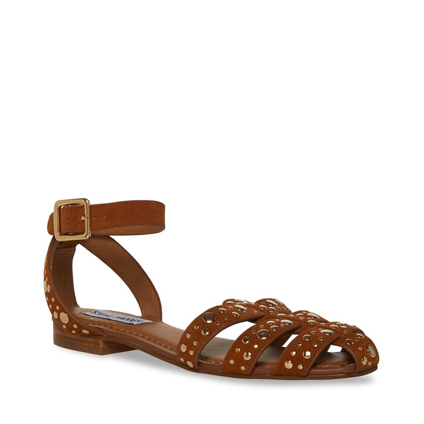 Brown Steve Madden Media-s Suede Women's Flat Sandals | PH 7608UCN